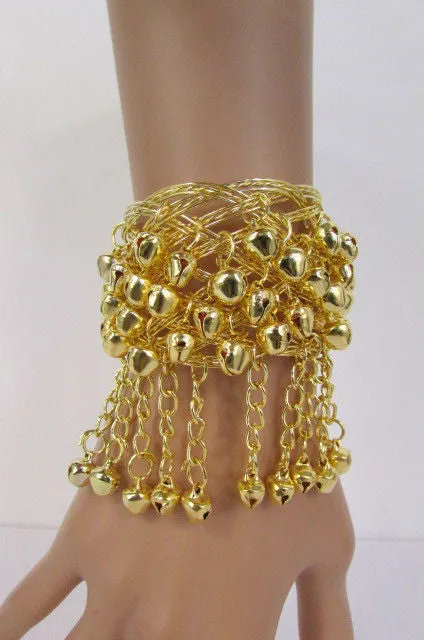 Women Antique Gold Long Metal Roman Cuff Bracelet