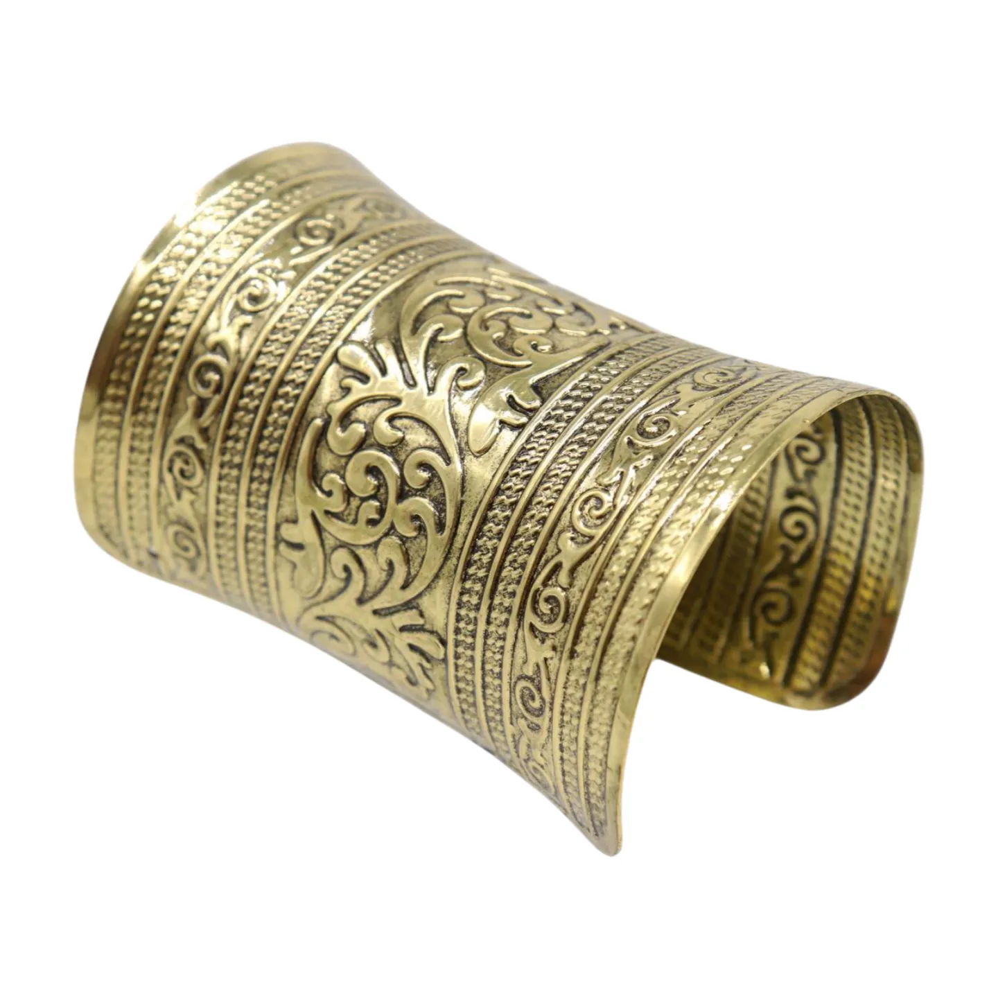 Women Antique Gold Long Metal Roman Cuff Bracelet