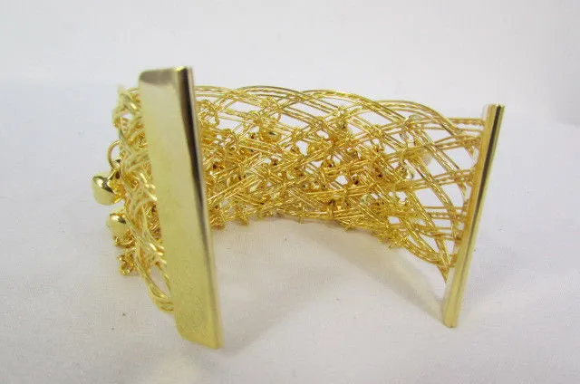 Women Antique Gold Long Metal Roman Cuff Bracelet