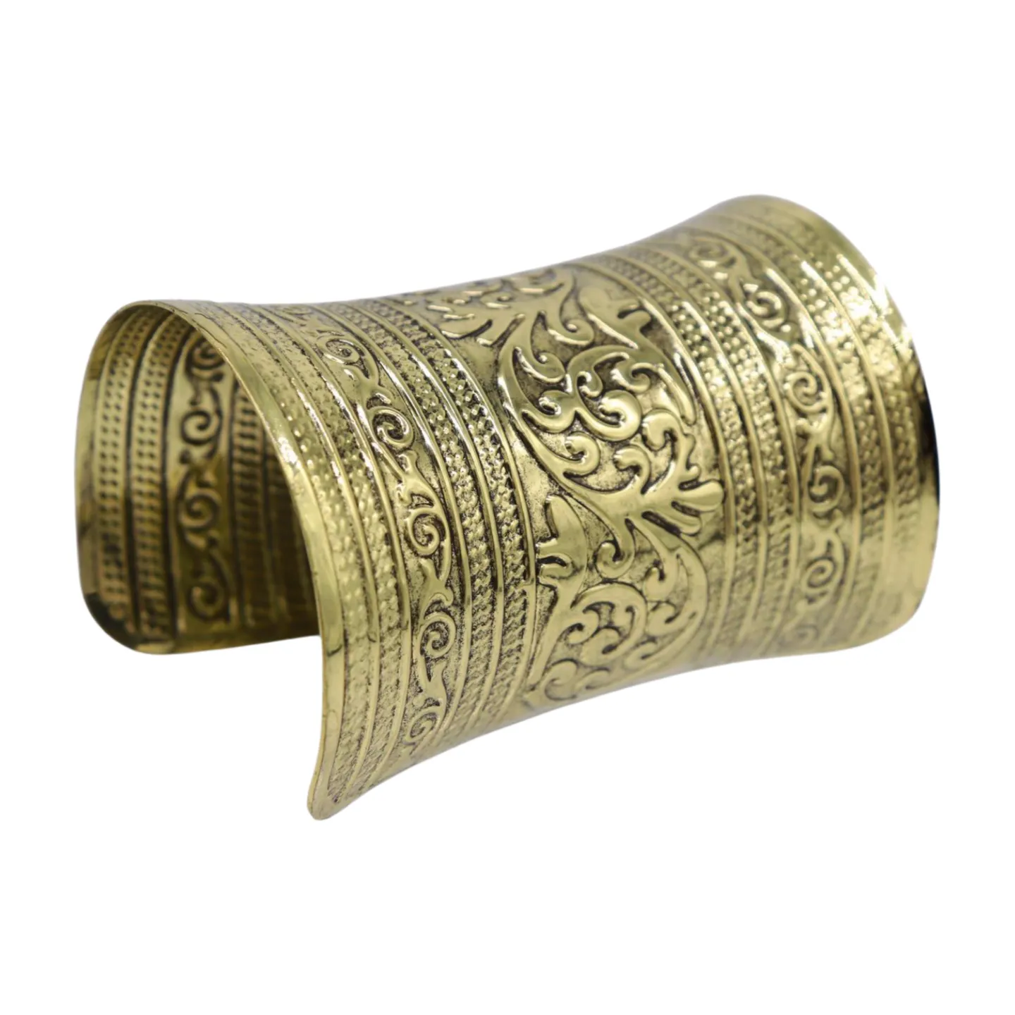 Women Antique Gold Long Metal Roman Cuff Bracelet
