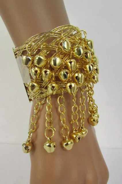 Women Antique Gold Long Metal Roman Cuff Bracelet