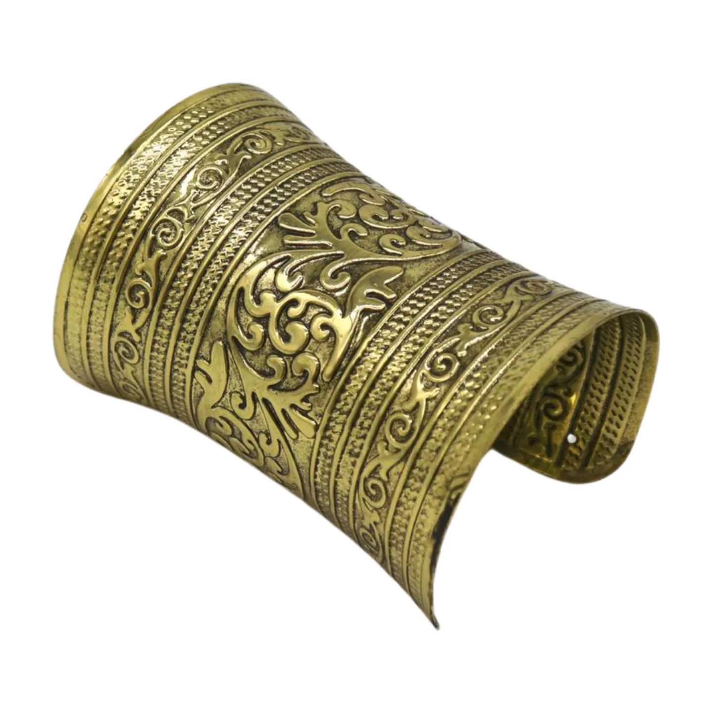 Women Antique Gold Long Metal Roman Cuff Bracelet