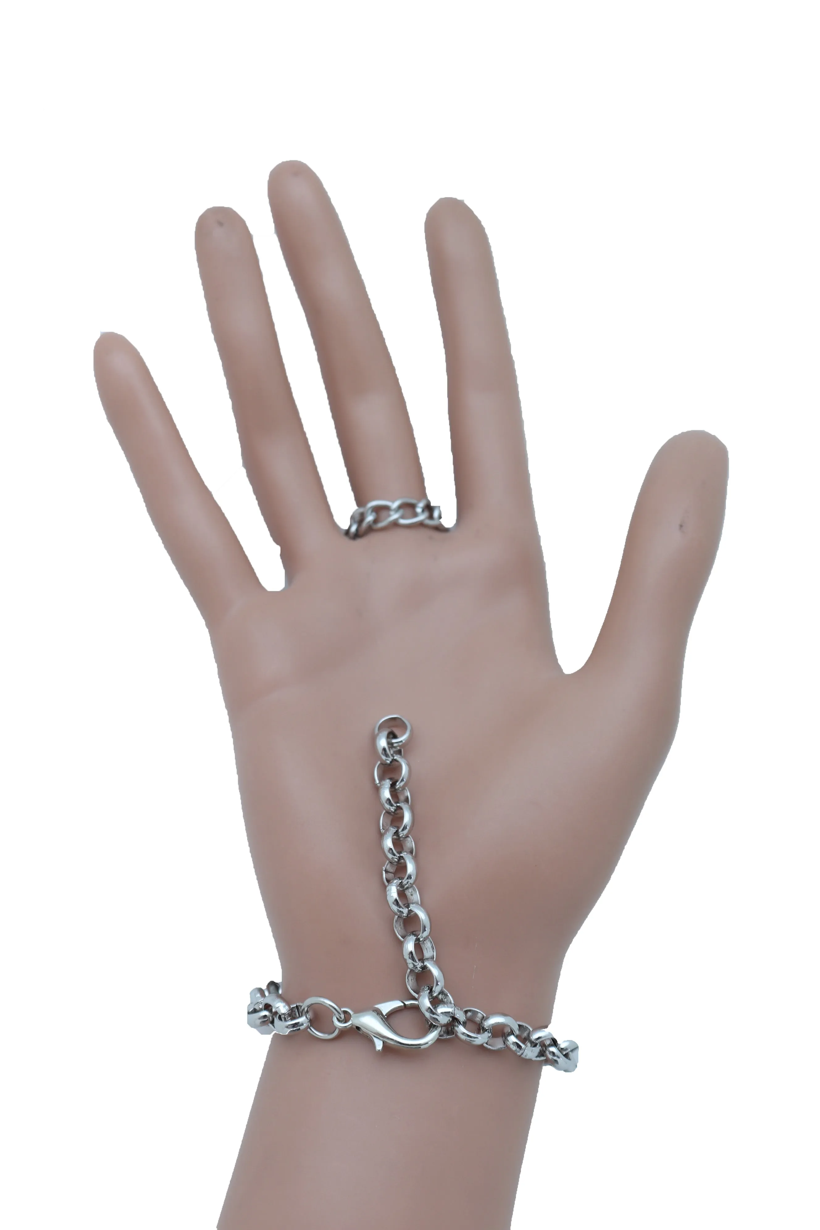Women Antique Silver Hand Chain Bracelet Western Turquoise Blue Flower Charms