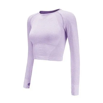 Women Cropped Seamless Long Sleeve Top Sports Wear for Women Gym Yoga Shirt