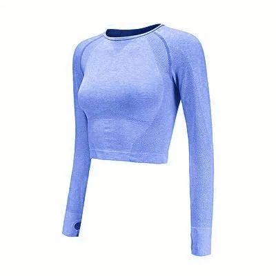 Women Cropped Seamless Long Sleeve Top Sports Wear for Women Gym Yoga Shirt