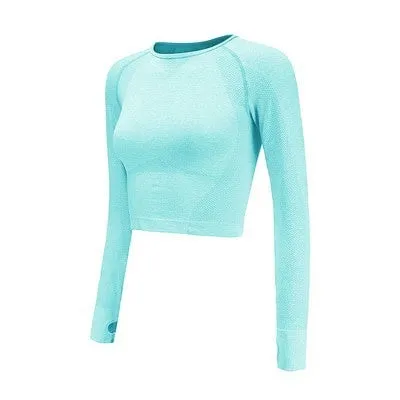 Women Cropped Seamless Long Sleeve Top Sports Wear for Women Gym Yoga Shirt
