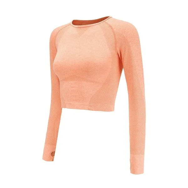 Women Cropped Seamless Long Sleeve Top Sports Wear for Women Gym Yoga Shirt