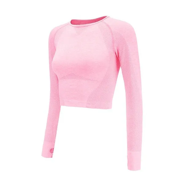 Women Cropped Seamless Long Sleeve Top Sports Wear for Women Gym Yoga Shirt