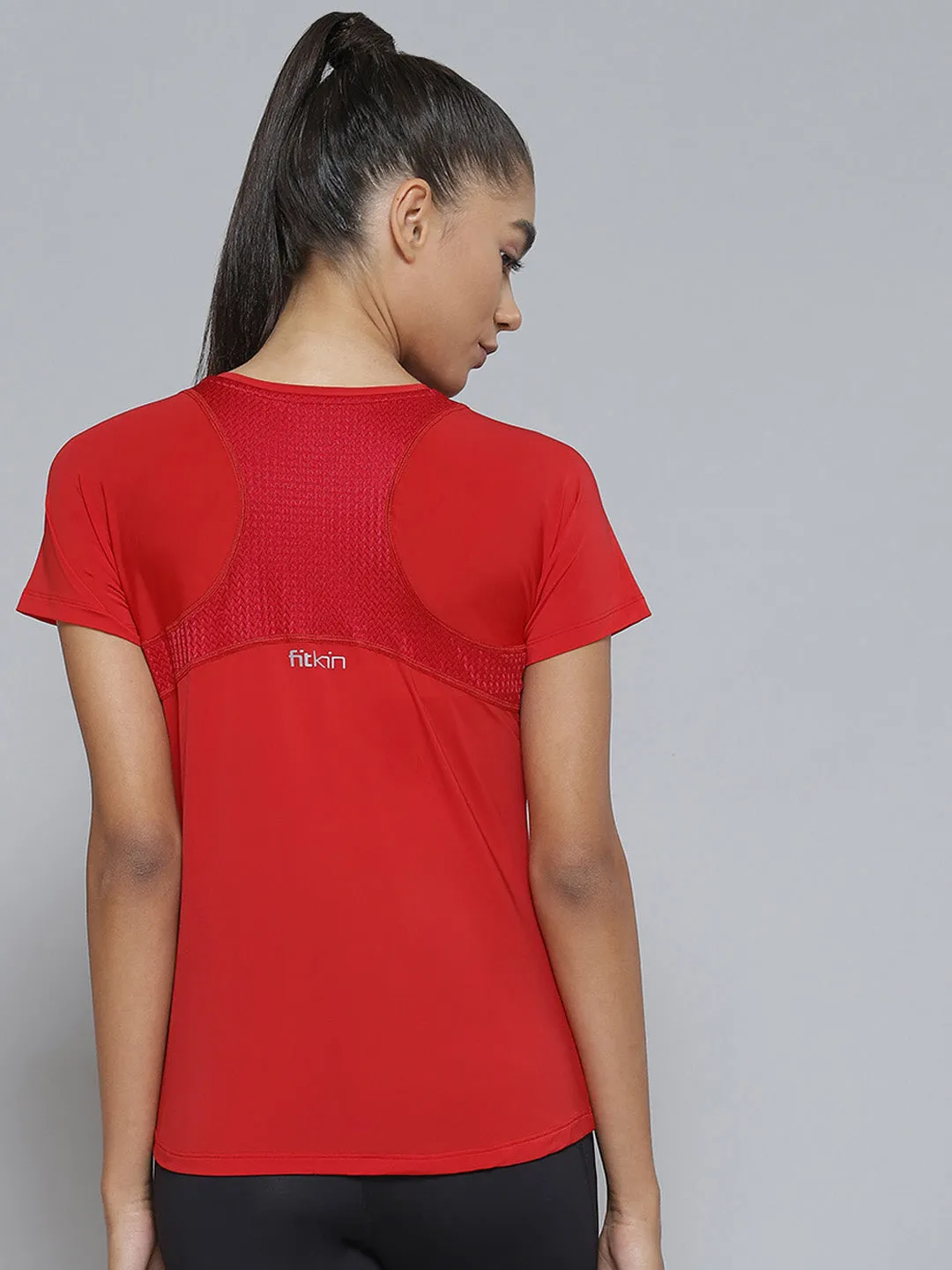 Women Red Organic Cotton Anti Odour Sports T-shirt