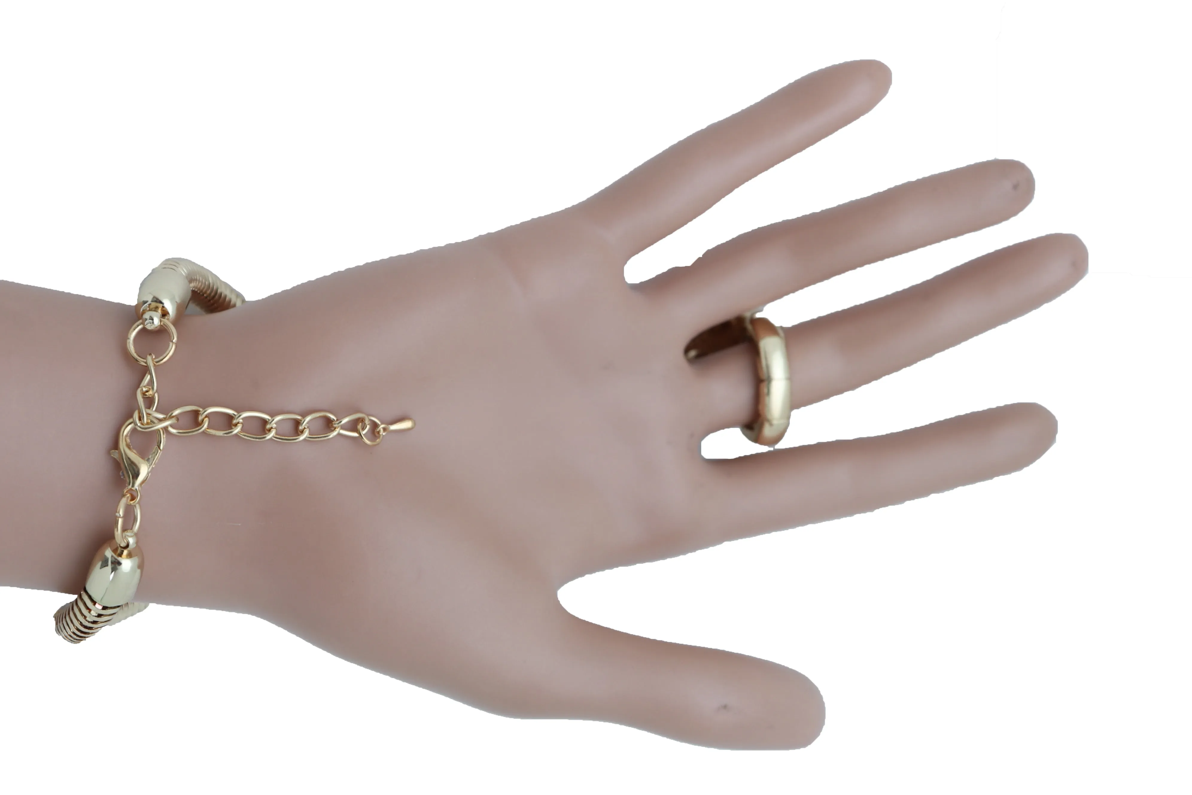 Women Sexy Look Fashion Bracelet Gold Metal Hand Chain Snake Cobra Slave Elastic Band Ring