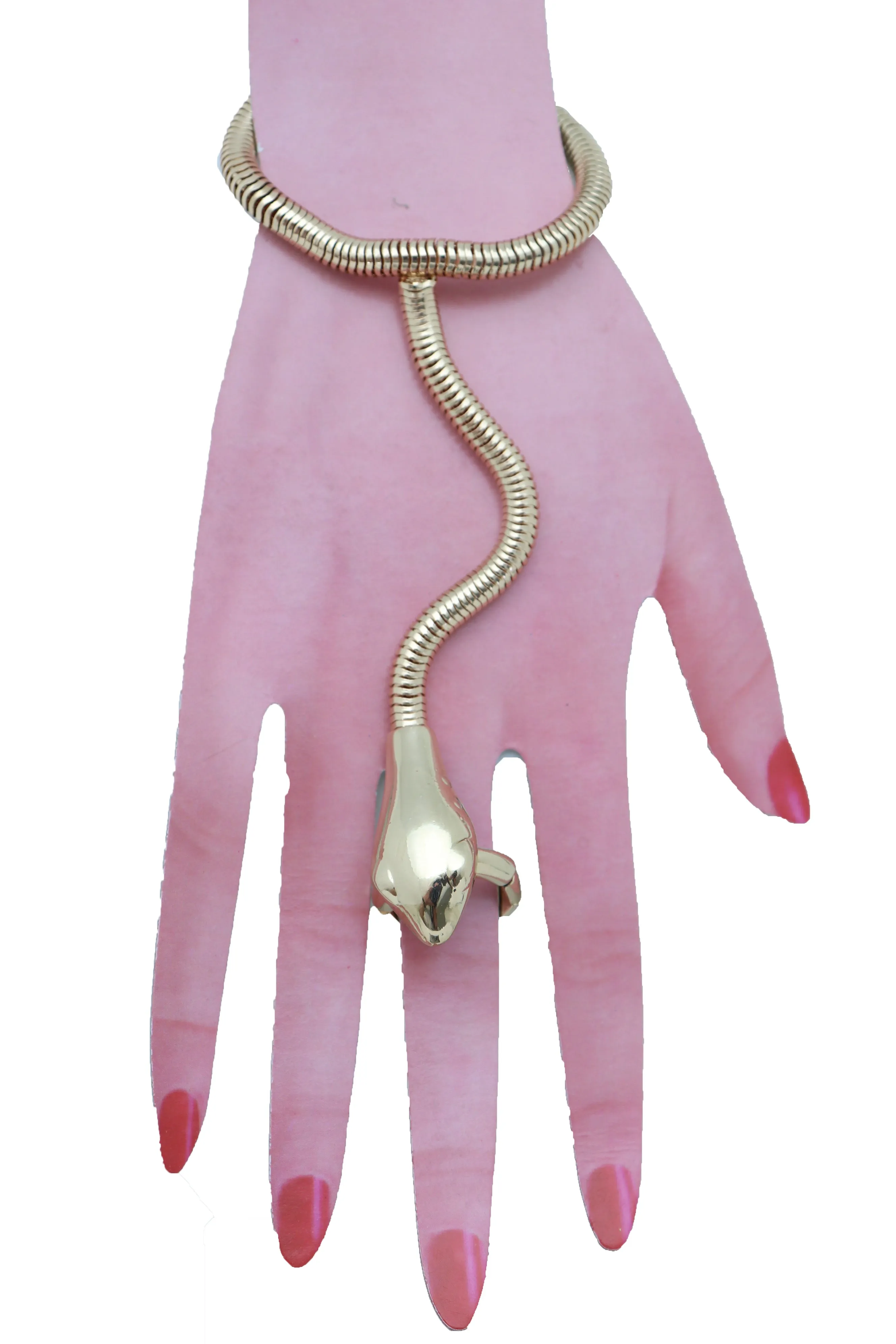 Women Sexy Look Fashion Bracelet Gold Metal Hand Chain Snake Cobra Slave Elastic Band Ring