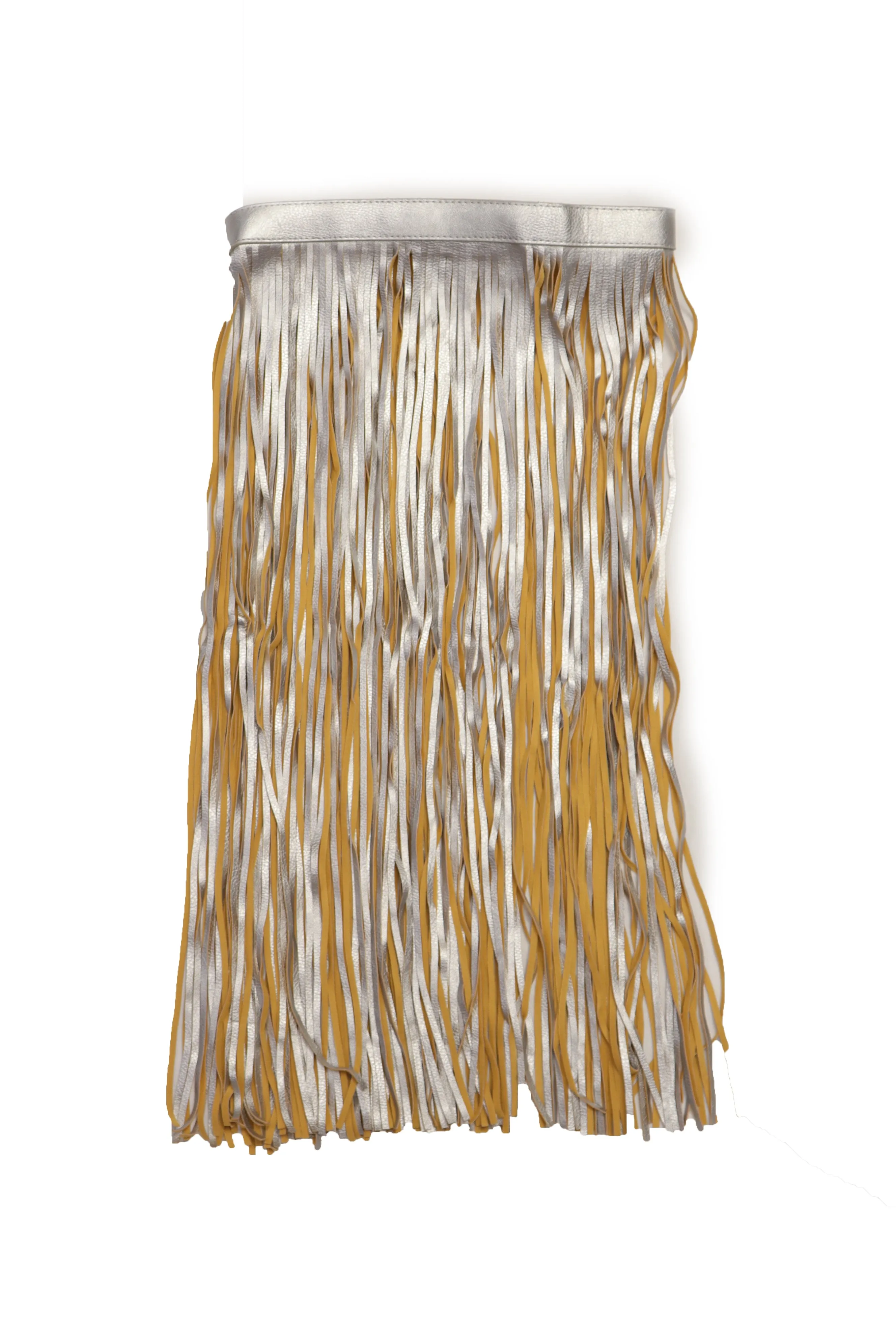 Women Silver Beige Long Skirt Faux Leather Wrap Around Fashion Belt Fit Size S M