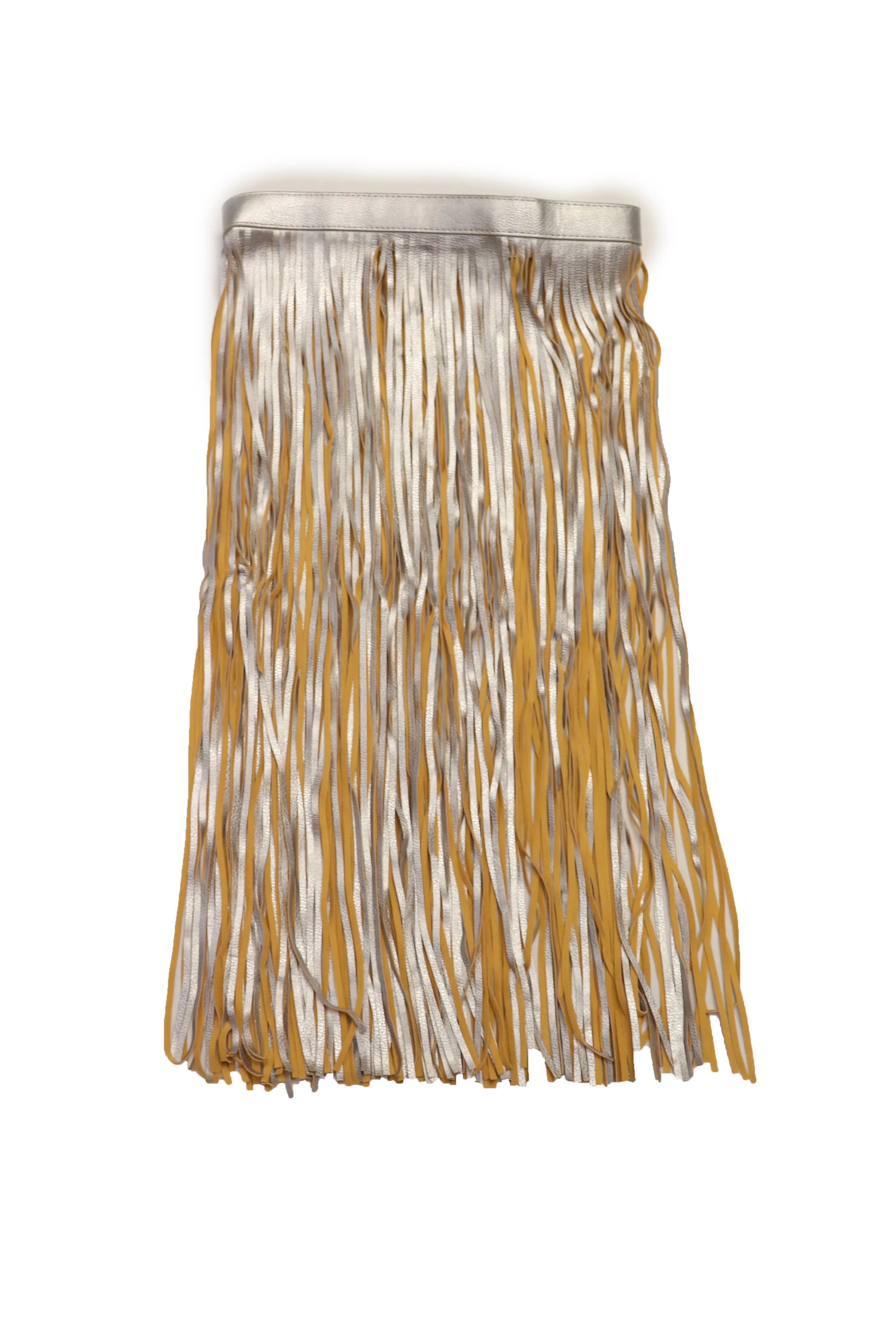 Women Silver Beige Long Skirt Faux Leather Wrap Around Fashion Belt Fit Size S M