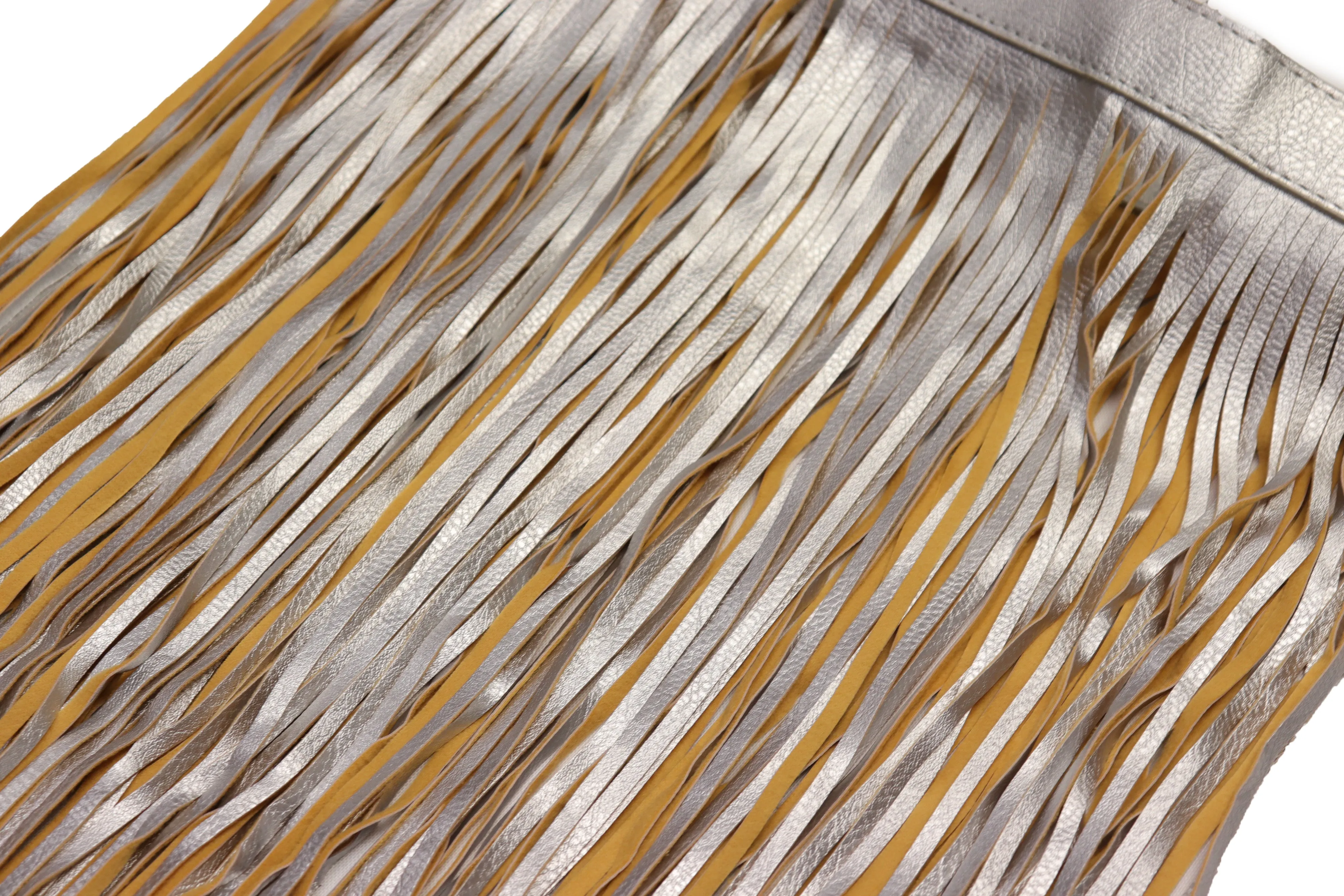Women Silver Beige Long Skirt Faux Leather Wrap Around Fashion Belt Fit Size S M