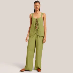 Women's Cotton Two-Piece Sleeveless Top and Long Pants Casual Suit