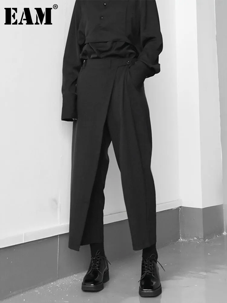 Women's Elastic Waist Brief Above Ankle Pleated Long Trousers