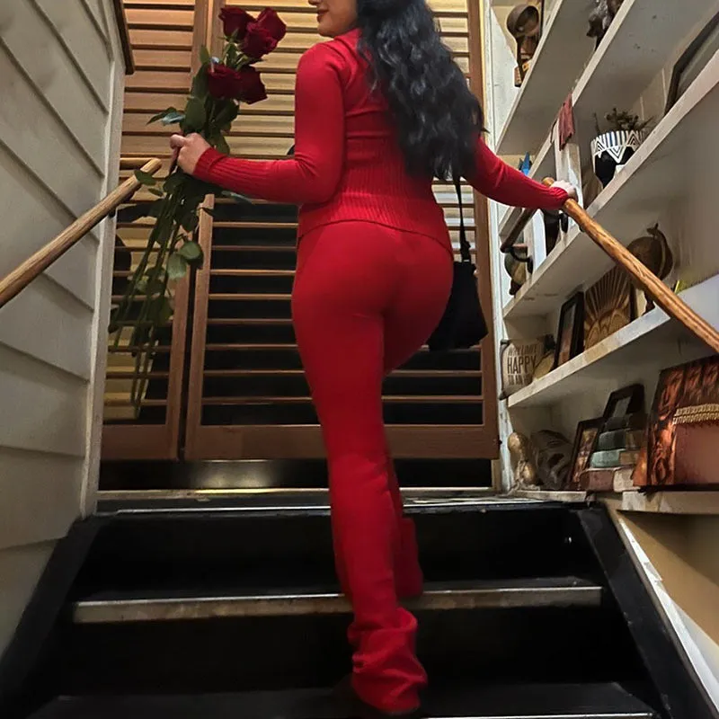 Women's Hoodie Suit: Stylish Zip Sweater & High Waist Pants Set