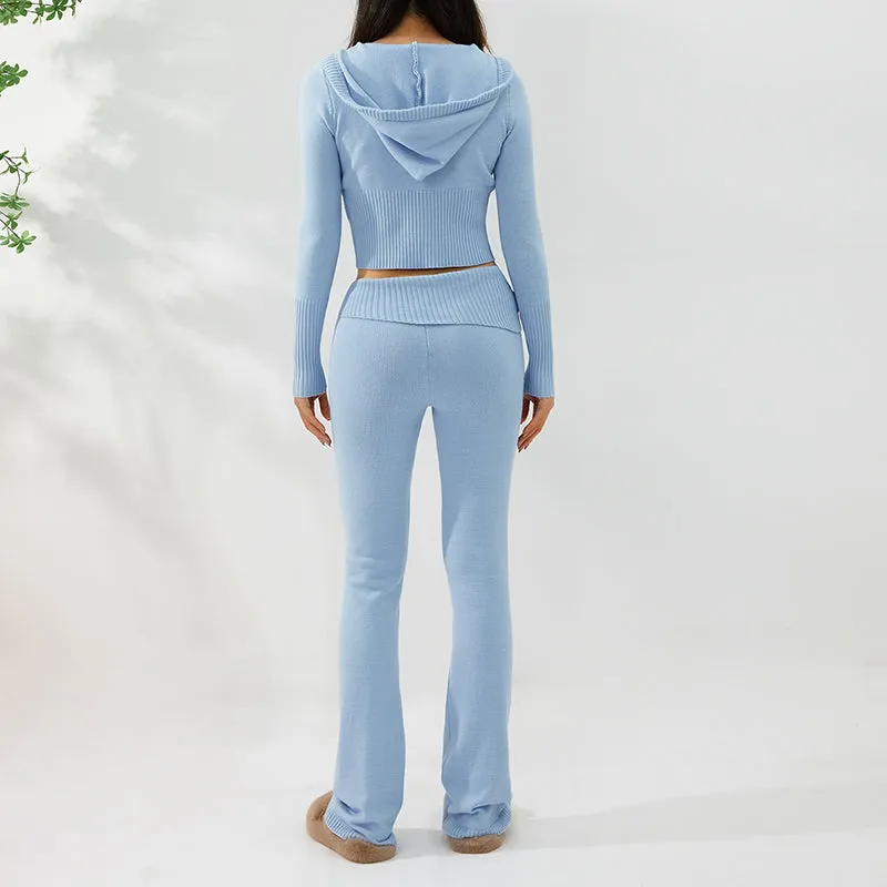 Women's Hoodie Suit: Stylish Zip Sweater & High Waist Pants Set