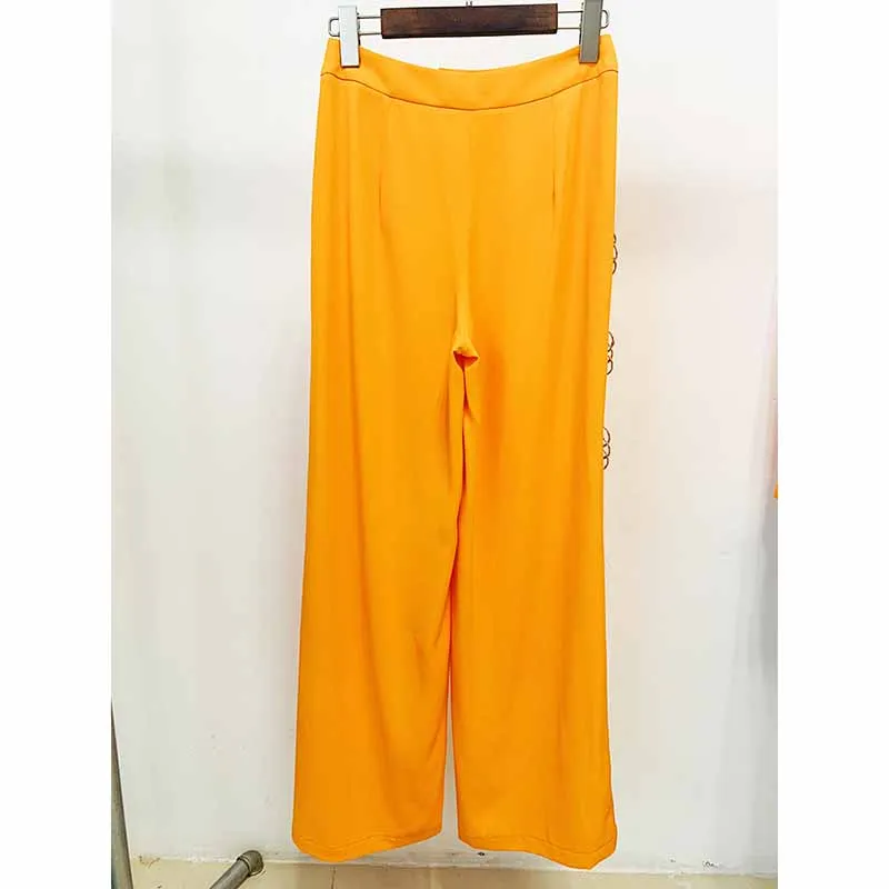 Women's Orange Pantsuit Single Button Flared Pants Suit Jacket   Trousers