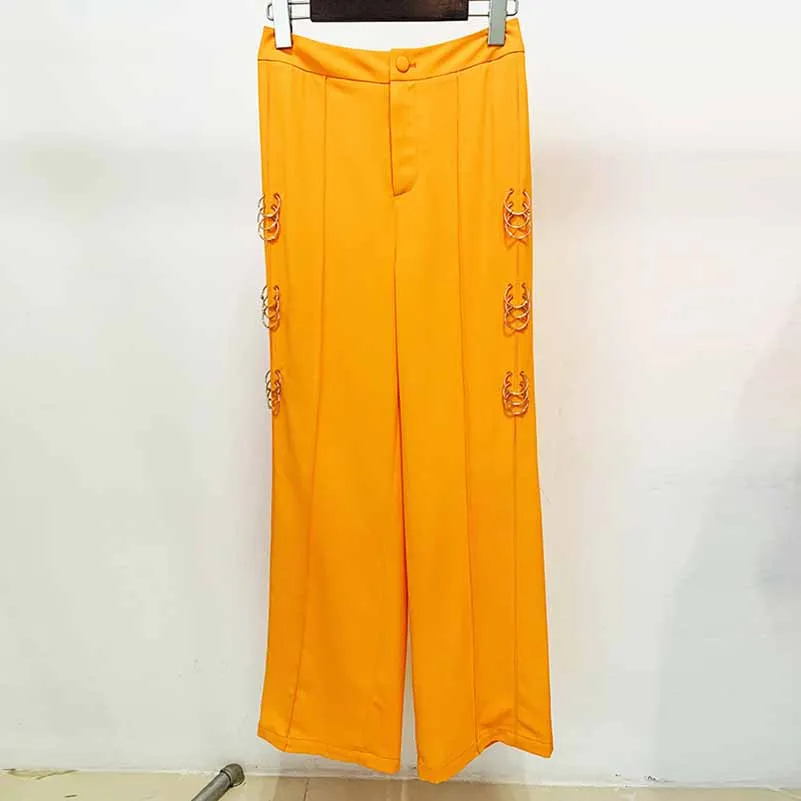Women's Orange Pantsuit Single Button Flared Pants Suit Jacket   Trousers