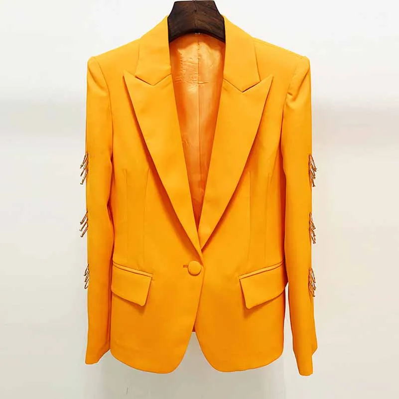 Women's Orange Pantsuit Single Button Flared Pants Suit Jacket   Trousers