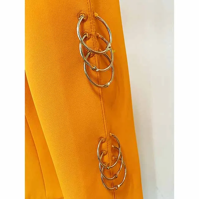 Women's Orange Pantsuit Single Button Flared Pants Suit Jacket   Trousers