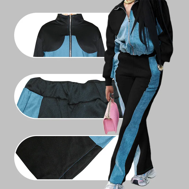 Women’s Trendy Color Block Jacket & Pants 2-Piece Set