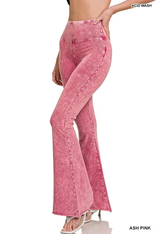 ZENANA Acid Wash High Waist Raw Edge Hem pants