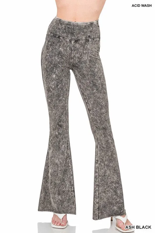 ZENANA Acid Wash High Waist Raw Edge Hem pants