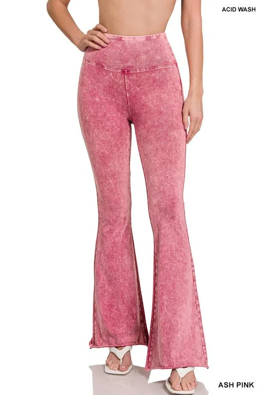 ZENANA Acid Wash High Waist Raw Edge Hem pants