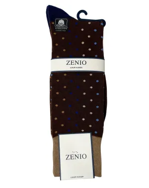 Zenio Dotted Patterned Dress Socks- Brown