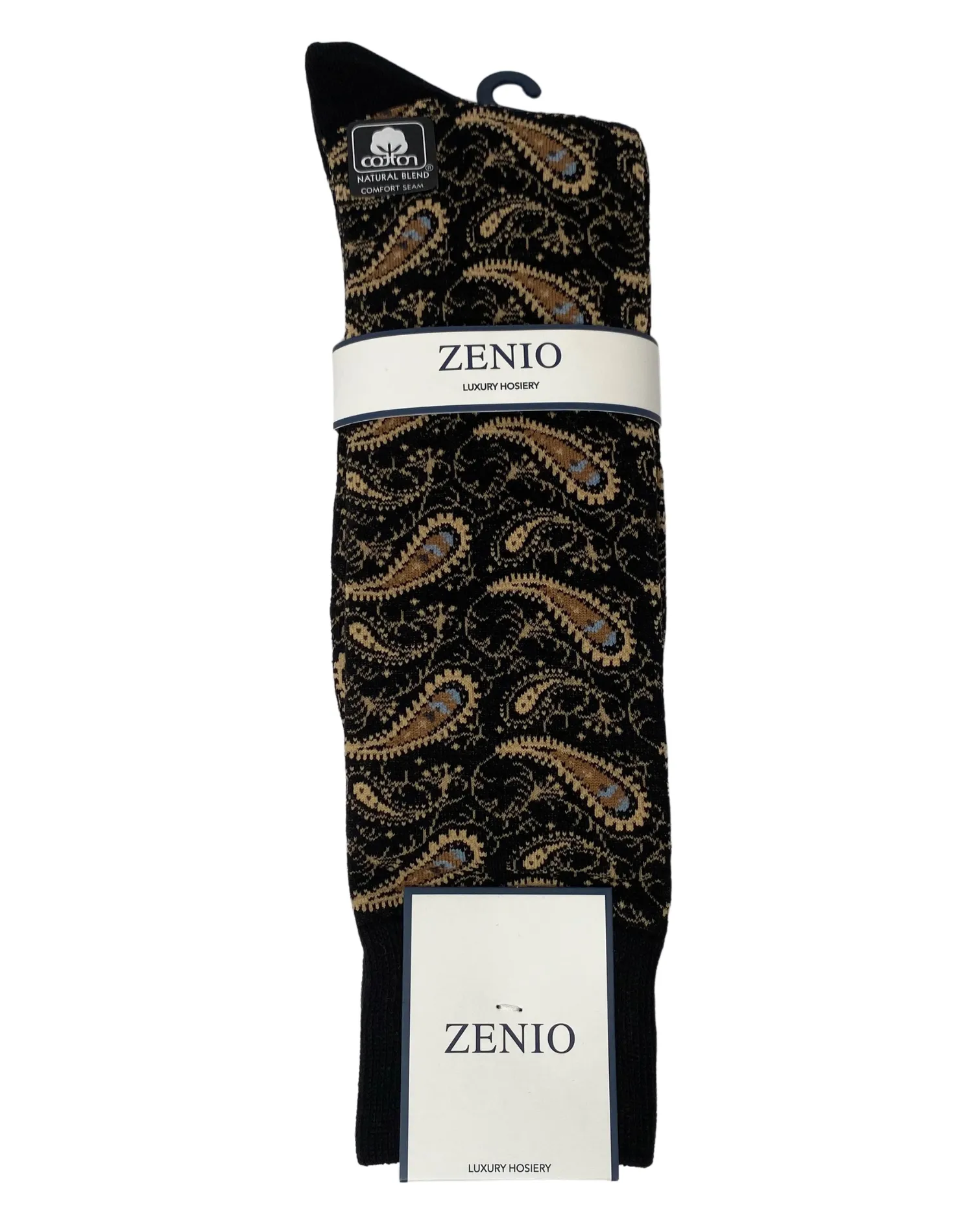 Zenio Paisley Dress Socks - Black & Tan