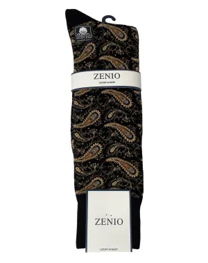 Zenio Paisley Dress Socks - Black & Tan